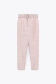 PLAID PANTS WITH LINED BELT - Pink  White   United States at Zara